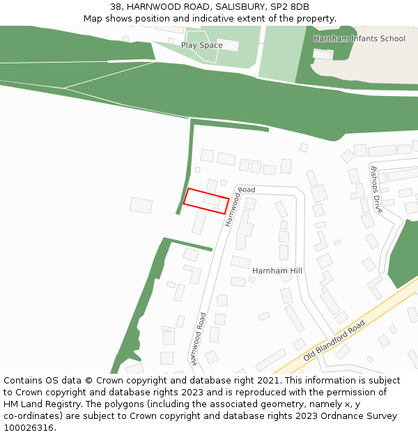 38, HARNWOOD ROAD, SALISBURY, SP2 8DB: Location map and indicative extent of plot