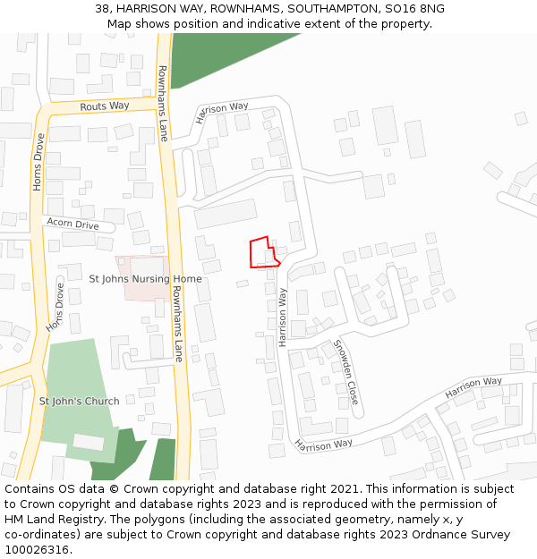38, HARRISON WAY, ROWNHAMS, SOUTHAMPTON, SO16 8NG: Location map and indicative extent of plot