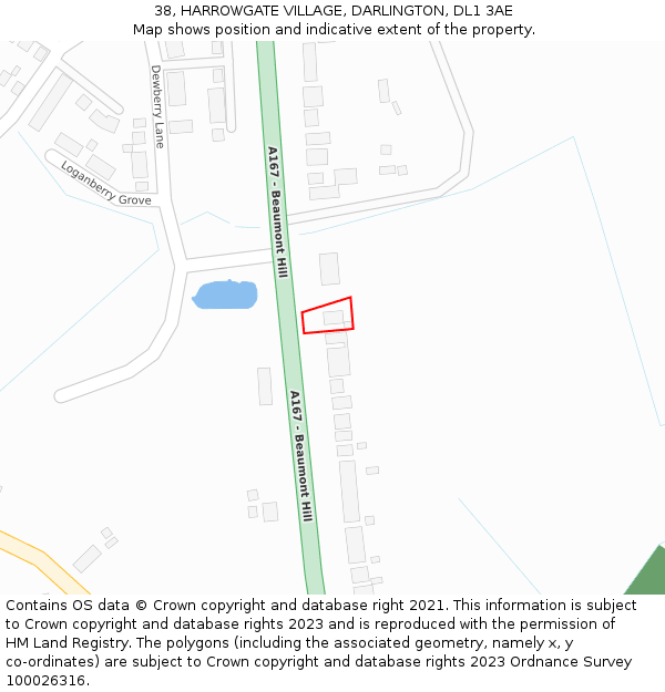 38, HARROWGATE VILLAGE, DARLINGTON, DL1 3AE: Location map and indicative extent of plot