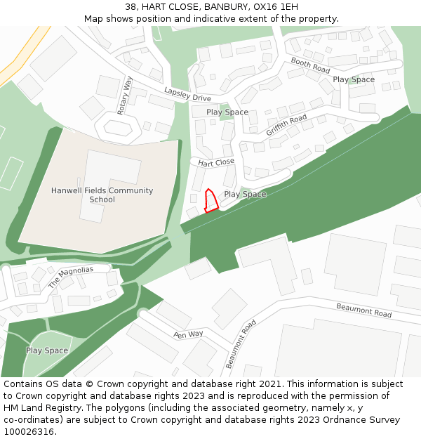 38, HART CLOSE, BANBURY, OX16 1EH: Location map and indicative extent of plot