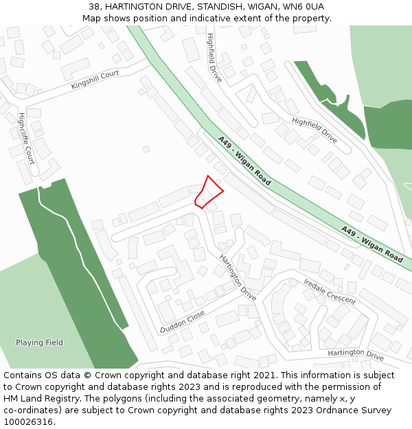 38, HARTINGTON DRIVE, STANDISH, WIGAN, WN6 0UA: Location map and indicative extent of plot