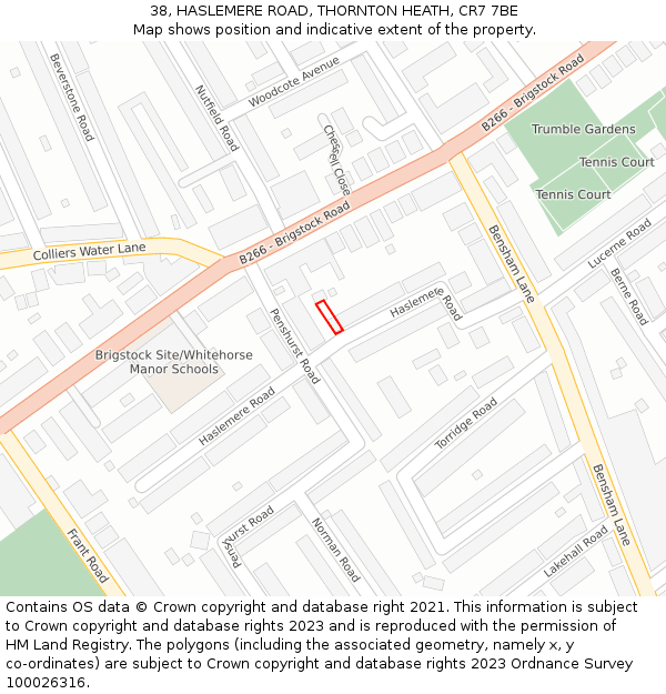 38, HASLEMERE ROAD, THORNTON HEATH, CR7 7BE: Location map and indicative extent of plot