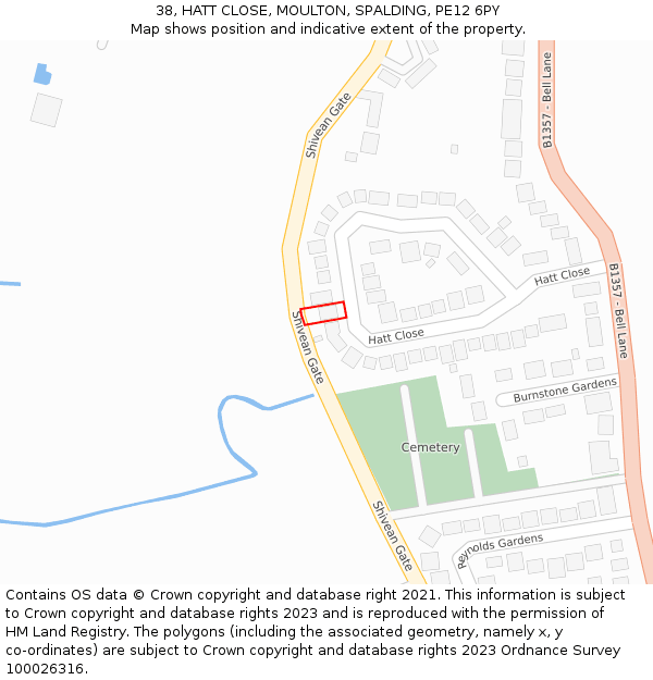38, HATT CLOSE, MOULTON, SPALDING, PE12 6PY: Location map and indicative extent of plot