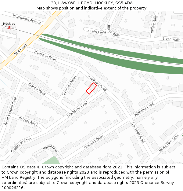 38, HAWKWELL ROAD, HOCKLEY, SS5 4DA: Location map and indicative extent of plot