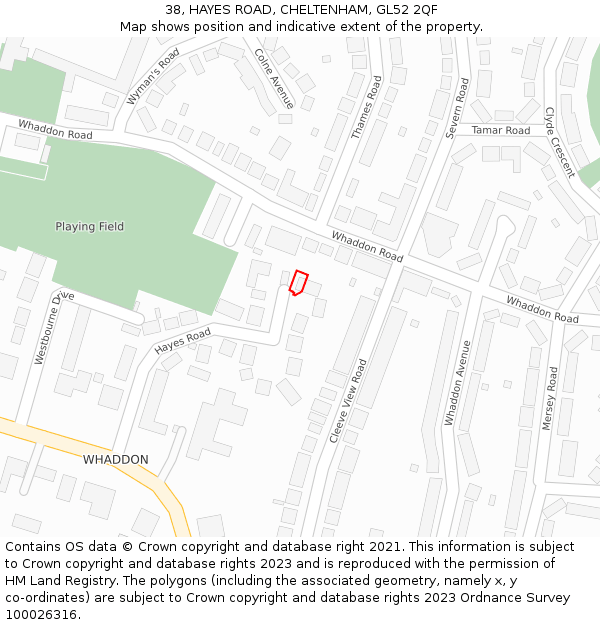38, HAYES ROAD, CHELTENHAM, GL52 2QF: Location map and indicative extent of plot