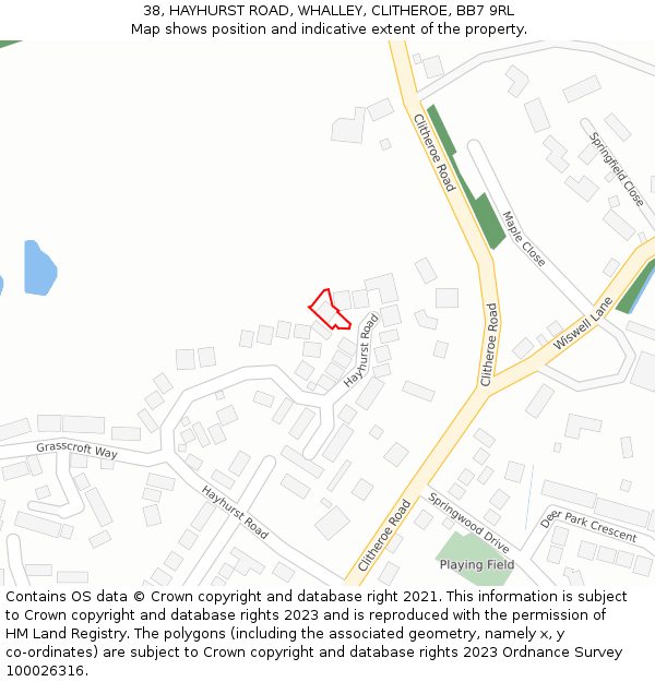 38, HAYHURST ROAD, WHALLEY, CLITHEROE, BB7 9RL: Location map and indicative extent of plot