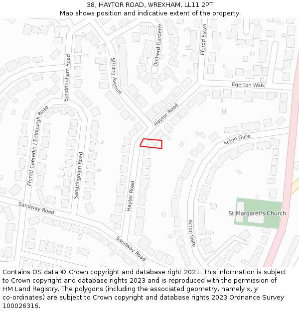 38, HAYTOR ROAD, WREXHAM, LL11 2PT: Location map and indicative extent of plot