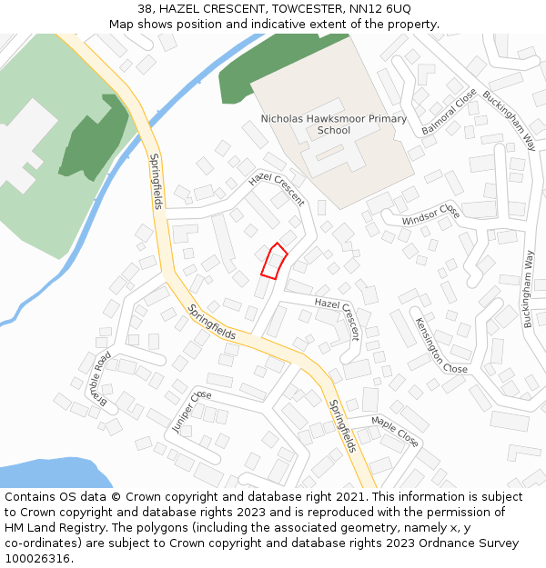 38, HAZEL CRESCENT, TOWCESTER, NN12 6UQ: Location map and indicative extent of plot