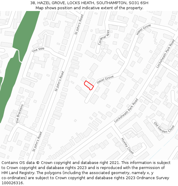 38, HAZEL GROVE, LOCKS HEATH, SOUTHAMPTON, SO31 6SH: Location map and indicative extent of plot