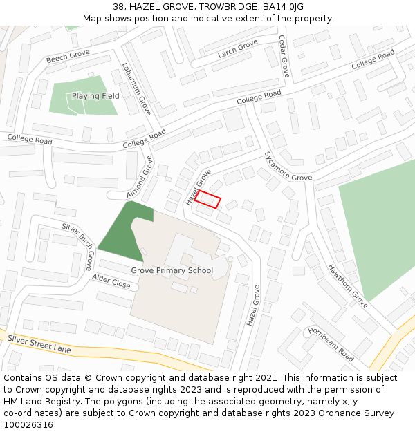 38, HAZEL GROVE, TROWBRIDGE, BA14 0JG: Location map and indicative extent of plot