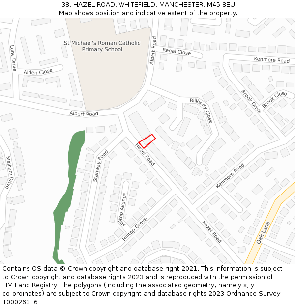 38, HAZEL ROAD, WHITEFIELD, MANCHESTER, M45 8EU: Location map and indicative extent of plot