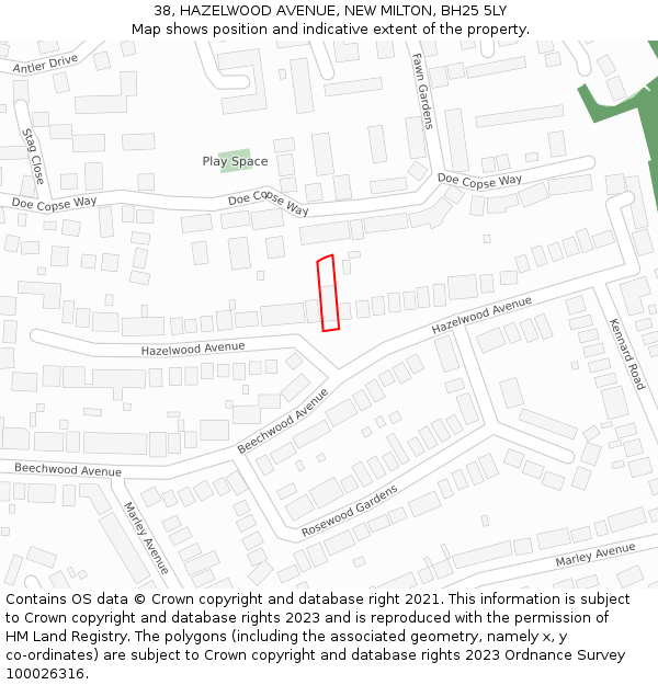 38, HAZELWOOD AVENUE, NEW MILTON, BH25 5LY: Location map and indicative extent of plot