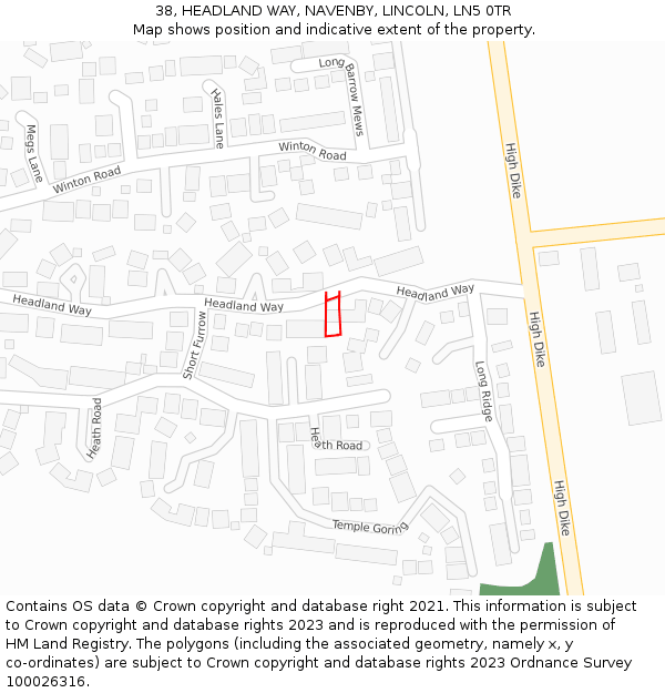 38, HEADLAND WAY, NAVENBY, LINCOLN, LN5 0TR: Location map and indicative extent of plot