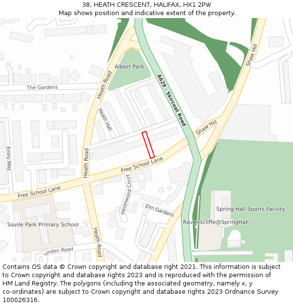 38, HEATH CRESCENT, HALIFAX, HX1 2PW: Location map and indicative extent of plot