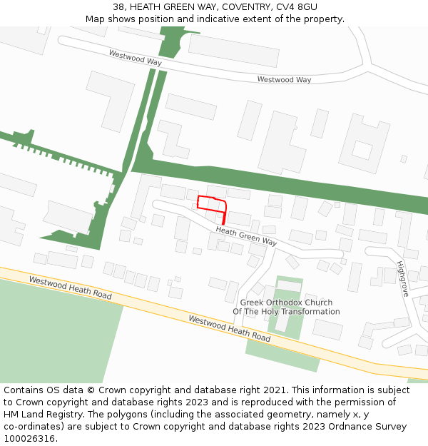 38, HEATH GREEN WAY, COVENTRY, CV4 8GU: Location map and indicative extent of plot