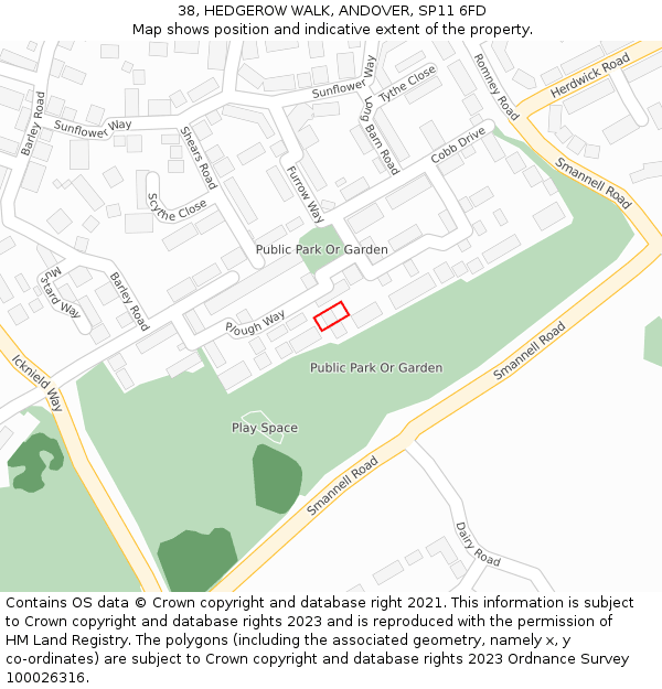 38, HEDGEROW WALK, ANDOVER, SP11 6FD: Location map and indicative extent of plot