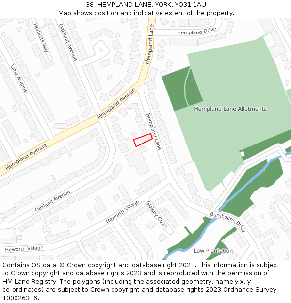 38, HEMPLAND LANE, YORK, YO31 1AU: Location map and indicative extent of plot