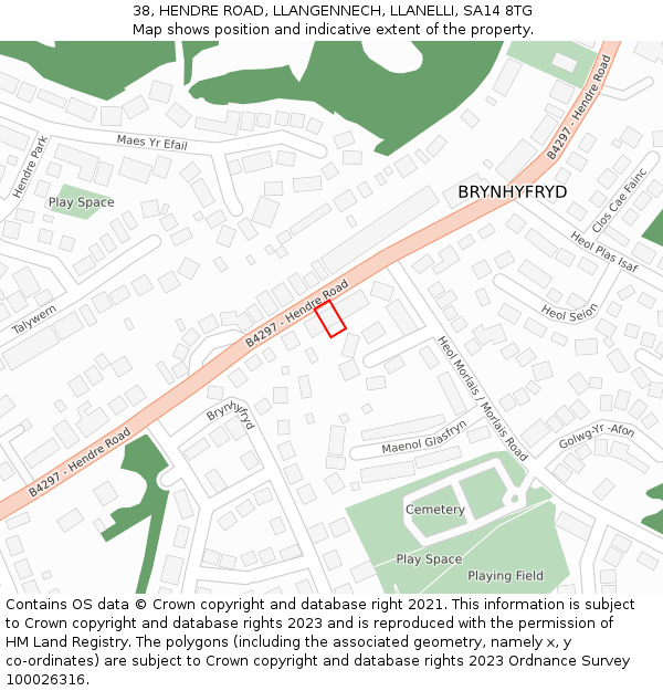 38, HENDRE ROAD, LLANGENNECH, LLANELLI, SA14 8TG: Location map and indicative extent of plot