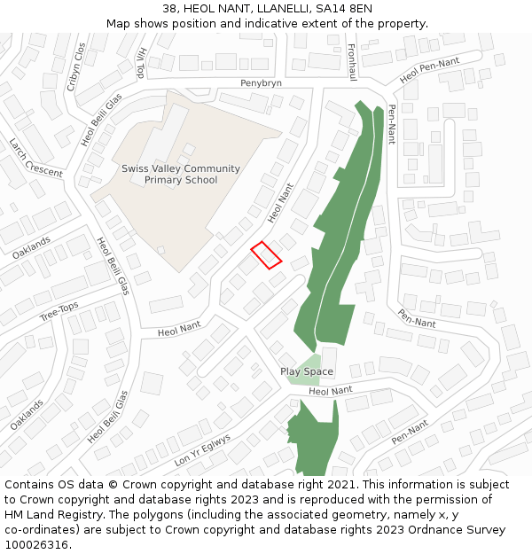 38, HEOL NANT, LLANELLI, SA14 8EN: Location map and indicative extent of plot