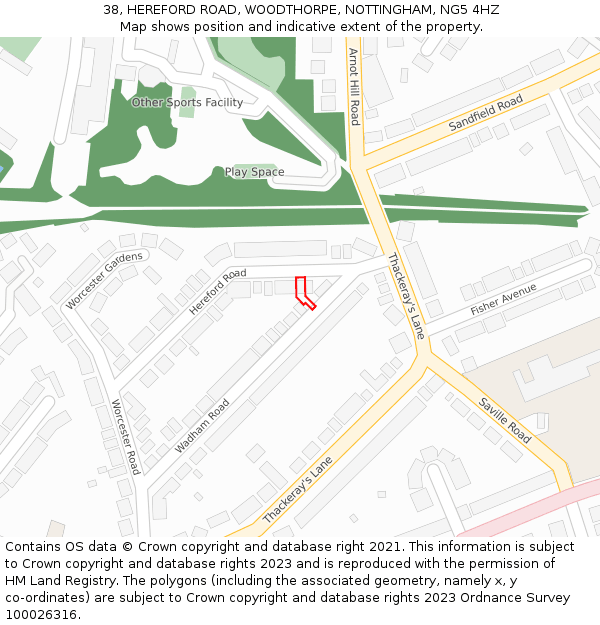 38, HEREFORD ROAD, WOODTHORPE, NOTTINGHAM, NG5 4HZ: Location map and indicative extent of plot