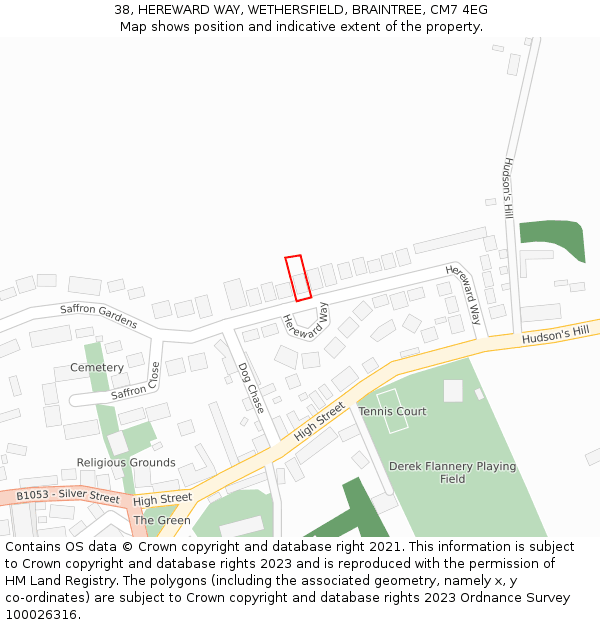 38, HEREWARD WAY, WETHERSFIELD, BRAINTREE, CM7 4EG: Location map and indicative extent of plot