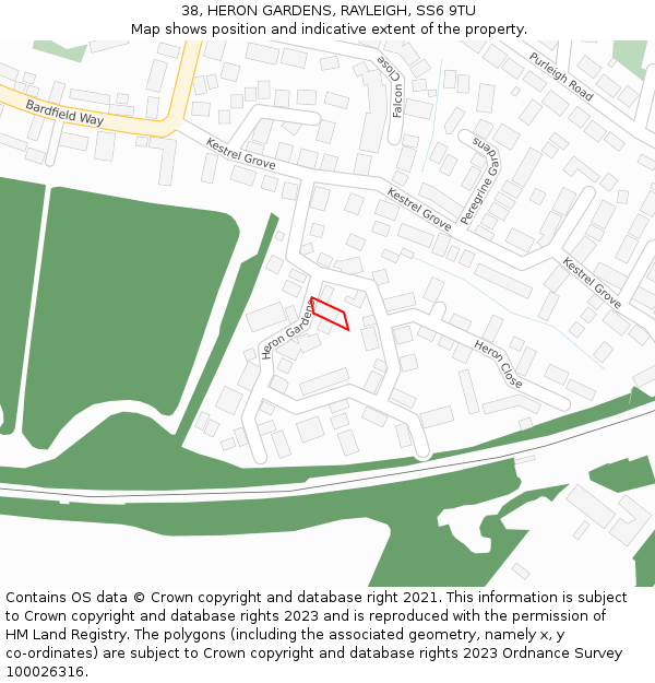 38, HERON GARDENS, RAYLEIGH, SS6 9TU: Location map and indicative extent of plot