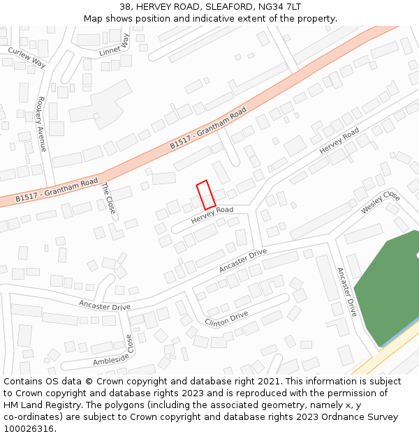 38, HERVEY ROAD, SLEAFORD, NG34 7LT: Location map and indicative extent of plot