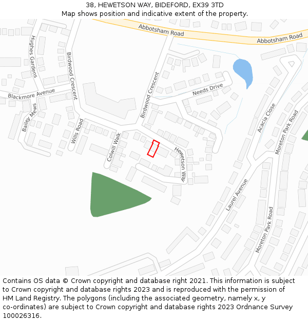 38, HEWETSON WAY, BIDEFORD, EX39 3TD: Location map and indicative extent of plot