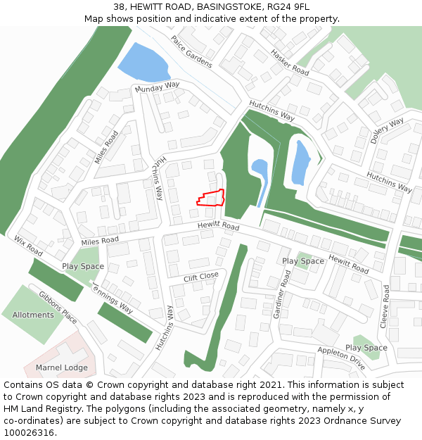 38, HEWITT ROAD, BASINGSTOKE, RG24 9FL: Location map and indicative extent of plot