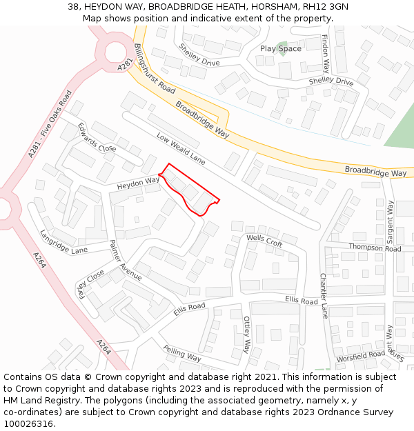 38, HEYDON WAY, BROADBRIDGE HEATH, HORSHAM, RH12 3GN: Location map and indicative extent of plot