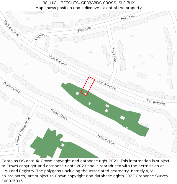 38, HIGH BEECHES, GERRARDS CROSS, SL9 7HX: Location map and indicative extent of plot