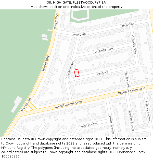 38, HIGH GATE, FLEETWOOD, FY7 8AJ: Location map and indicative extent of plot