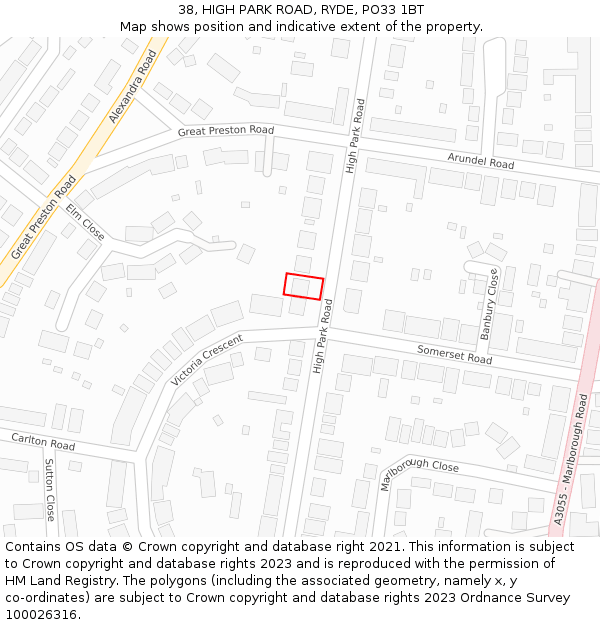 38, HIGH PARK ROAD, RYDE, PO33 1BT: Location map and indicative extent of plot