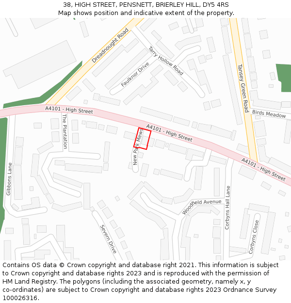 38, HIGH STREET, PENSNETT, BRIERLEY HILL, DY5 4RS: Location map and indicative extent of plot