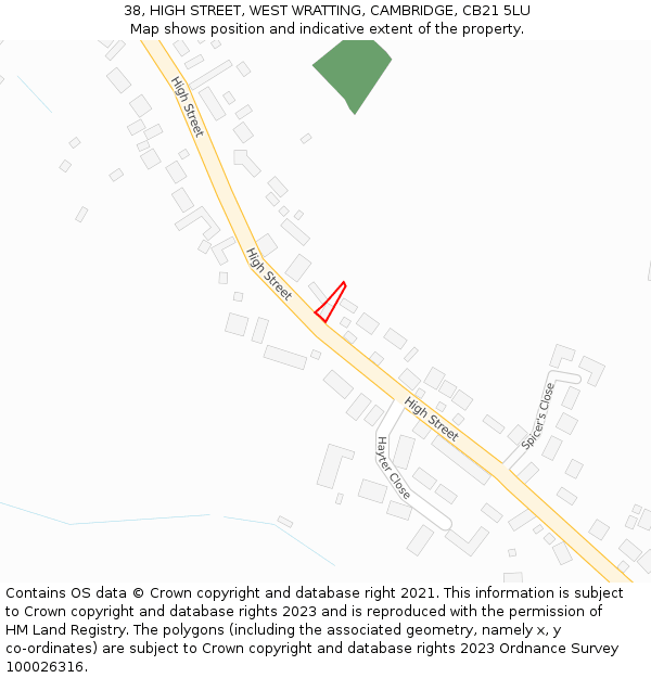 38, HIGH STREET, WEST WRATTING, CAMBRIDGE, CB21 5LU: Location map and indicative extent of plot