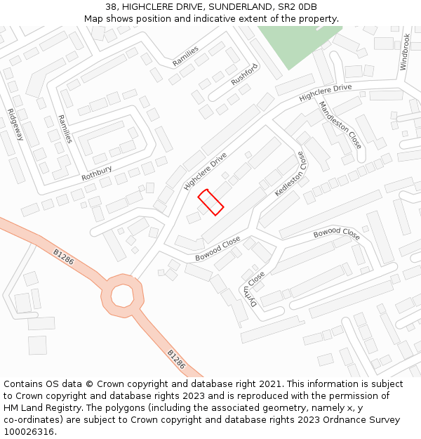 38, HIGHCLERE DRIVE, SUNDERLAND, SR2 0DB: Location map and indicative extent of plot