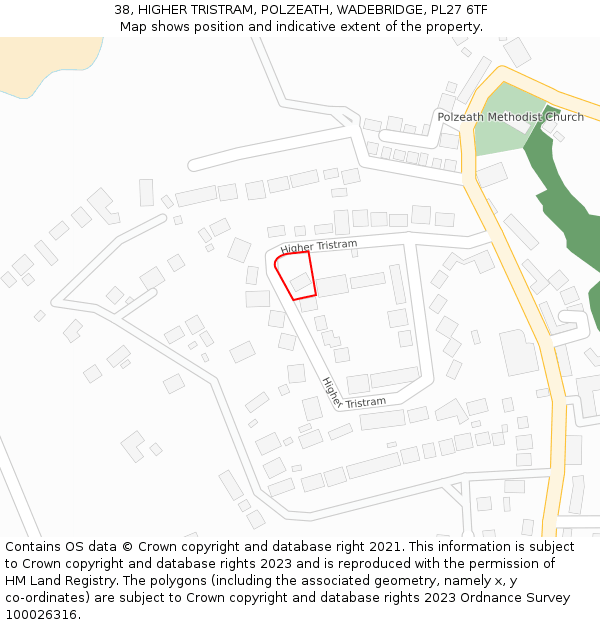 38, HIGHER TRISTRAM, POLZEATH, WADEBRIDGE, PL27 6TF: Location map and indicative extent of plot
