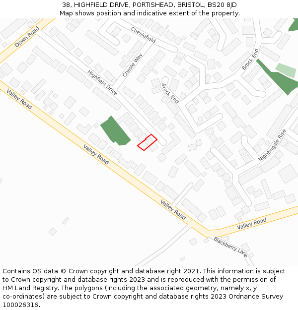 38, HIGHFIELD DRIVE, PORTISHEAD, BRISTOL, BS20 8JD: Location map and indicative extent of plot