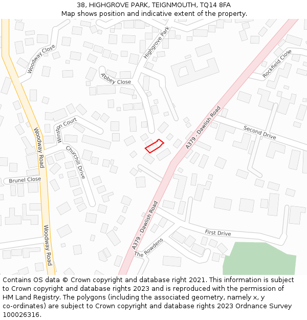 38, HIGHGROVE PARK, TEIGNMOUTH, TQ14 8FA: Location map and indicative extent of plot