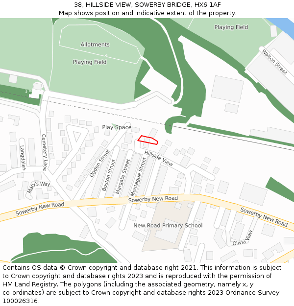 38, HILLSIDE VIEW, SOWERBY BRIDGE, HX6 1AF: Location map and indicative extent of plot