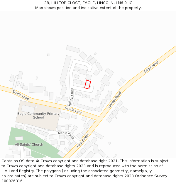 38, HILLTOP CLOSE, EAGLE, LINCOLN, LN6 9HG: Location map and indicative extent of plot