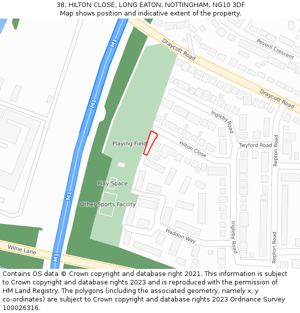38, HILTON CLOSE, LONG EATON, NOTTINGHAM, NG10 3DF: Location map and indicative extent of plot