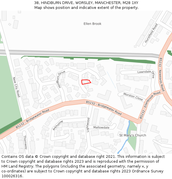 38, HINDBURN DRIVE, WORSLEY, MANCHESTER, M28 1XY: Location map and indicative extent of plot