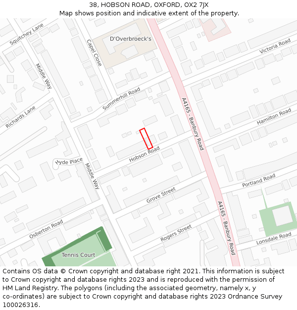 38, HOBSON ROAD, OXFORD, OX2 7JX: Location map and indicative extent of plot