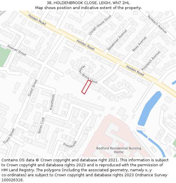 38, HOLDENBROOK CLOSE, LEIGH, WN7 2HL: Location map and indicative extent of plot