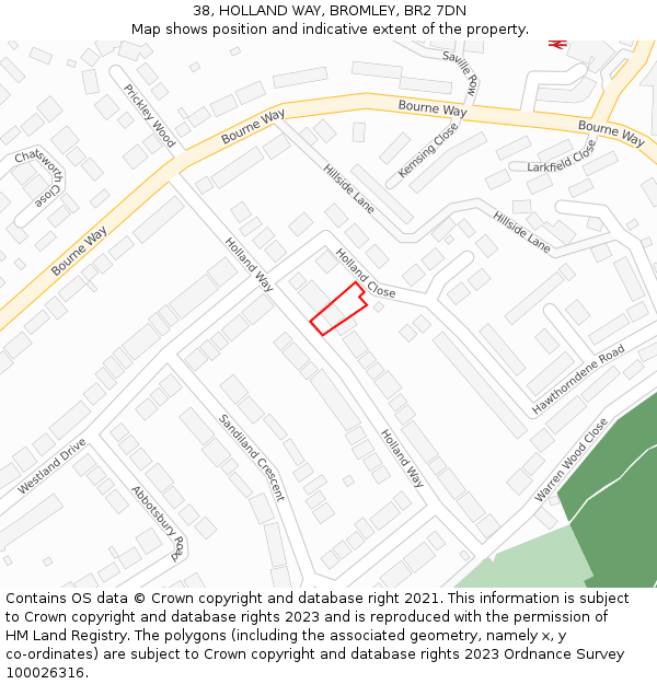 38, HOLLAND WAY, BROMLEY, BR2 7DN: Location map and indicative extent of plot
