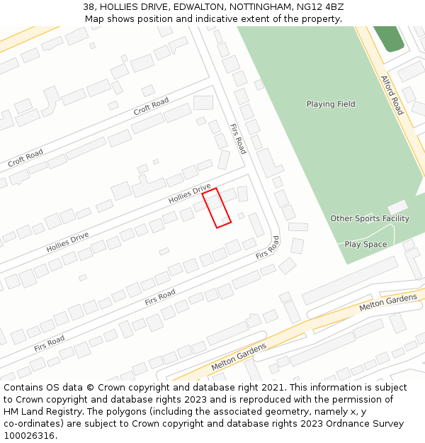 38, HOLLIES DRIVE, EDWALTON, NOTTINGHAM, NG12 4BZ: Location map and indicative extent of plot