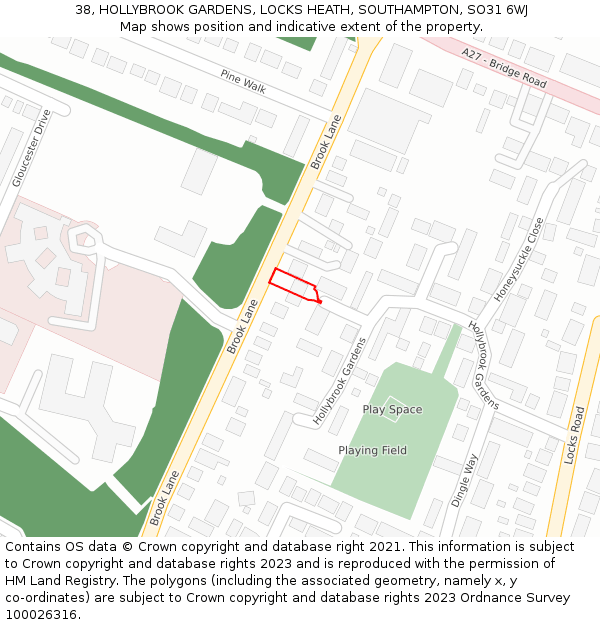 38, HOLLYBROOK GARDENS, LOCKS HEATH, SOUTHAMPTON, SO31 6WJ: Location map and indicative extent of plot