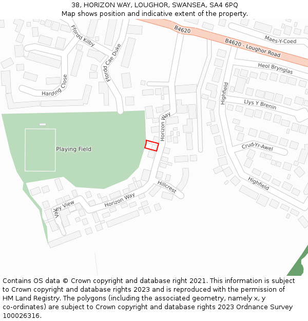 38, HORIZON WAY, LOUGHOR, SWANSEA, SA4 6PQ: Location map and indicative extent of plot