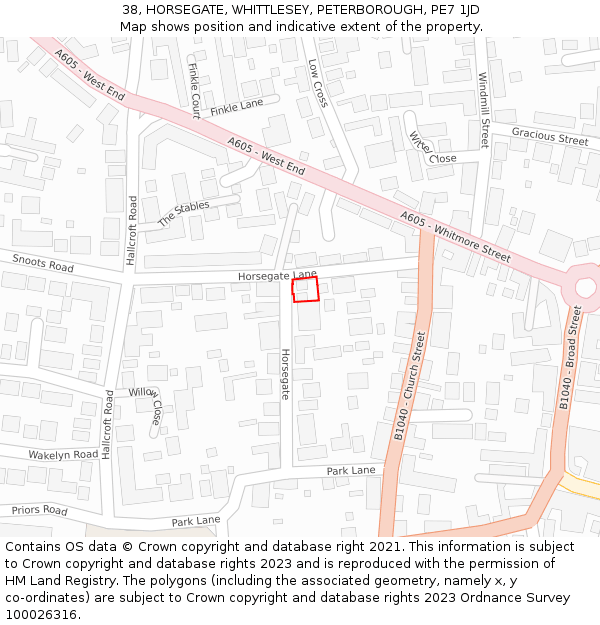 38, HORSEGATE, WHITTLESEY, PETERBOROUGH, PE7 1JD: Location map and indicative extent of plot